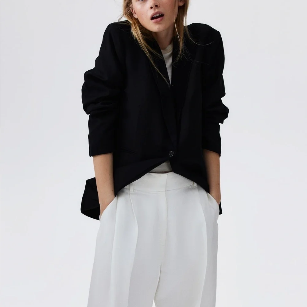 H&M Linen Blend Blazer- Lightweight Casual Workwear - Picture 2 of 10